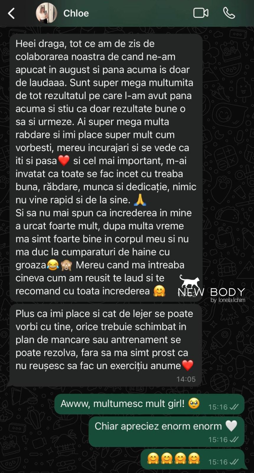 Pareri fete program antrenament si nutritie New Body - Ionela Ichim